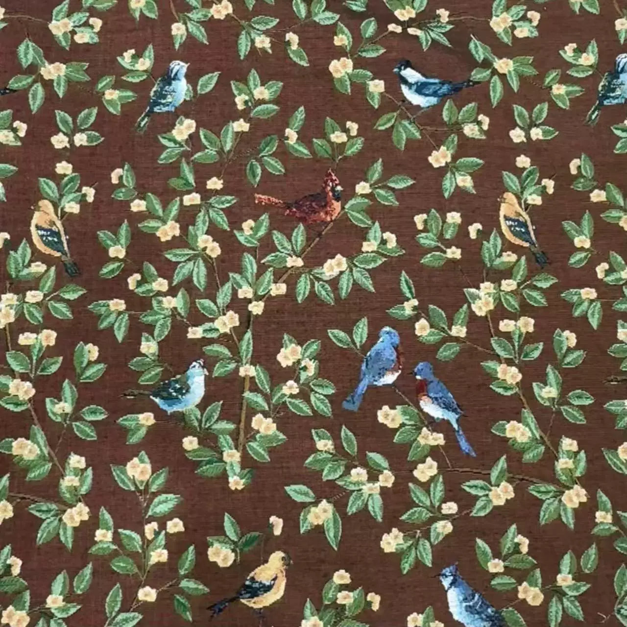 Poly Jacquard Bird & Flower Fabric, for Curtains & Linens - Coffee