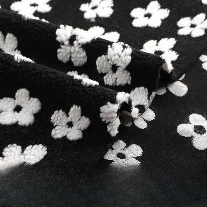Printed Sherpa Fleece Fabric, Plush Warm Knit for Toys & Outerwear - Small White Flower
