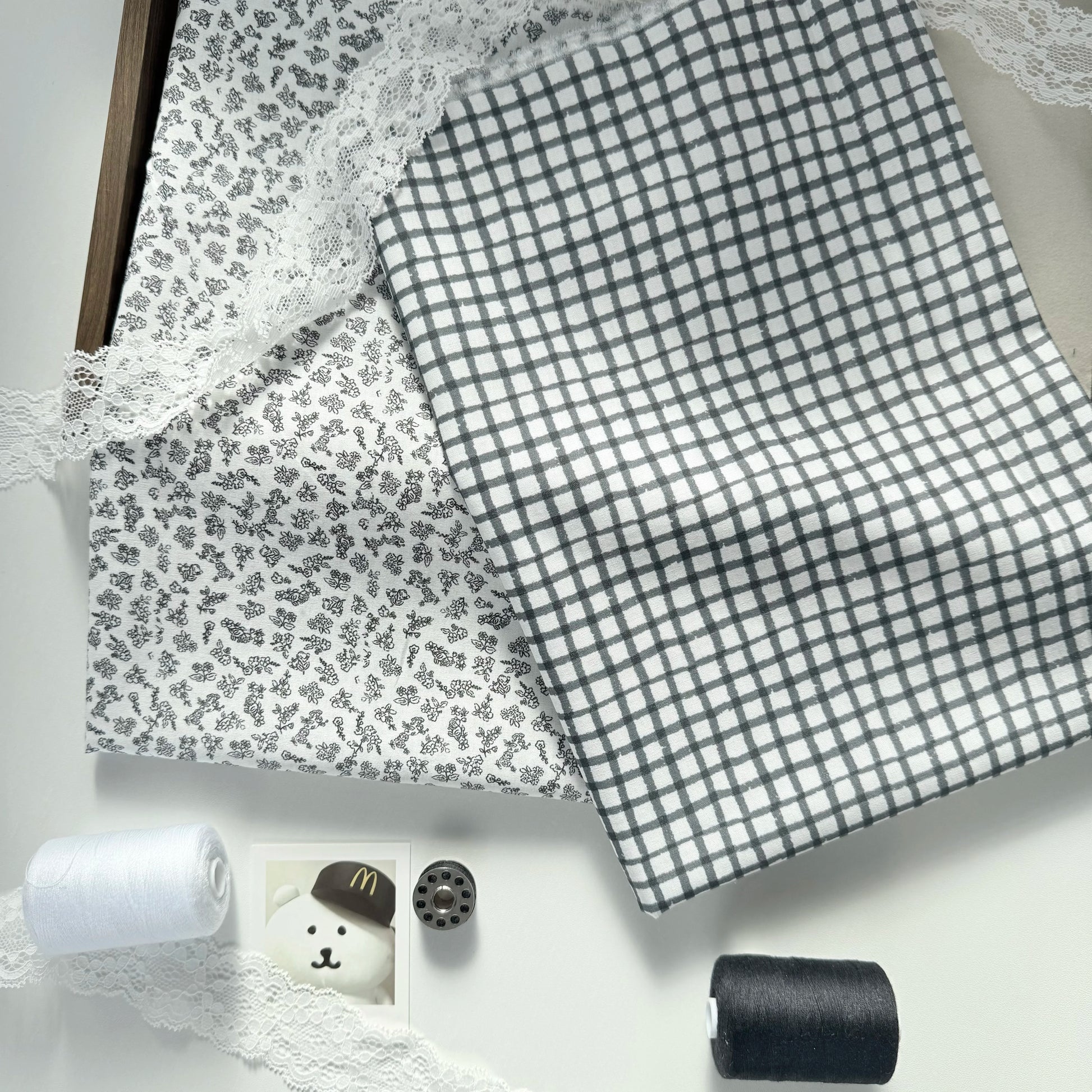 Cotton Print Fabric, Black & White Motifs, for Dollwear, Tablecloths & Scrunchies
