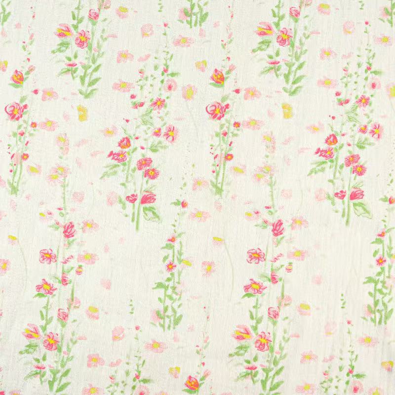Double Gauze Cotton Fabric - Crinkle Texture Apparel & Craft by the Yard - Pink Garden