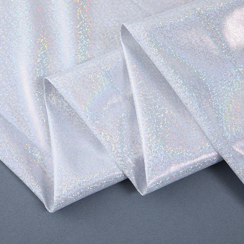 Silver Foil Stretch Stage Fabric, for Live Stream & Stage - White