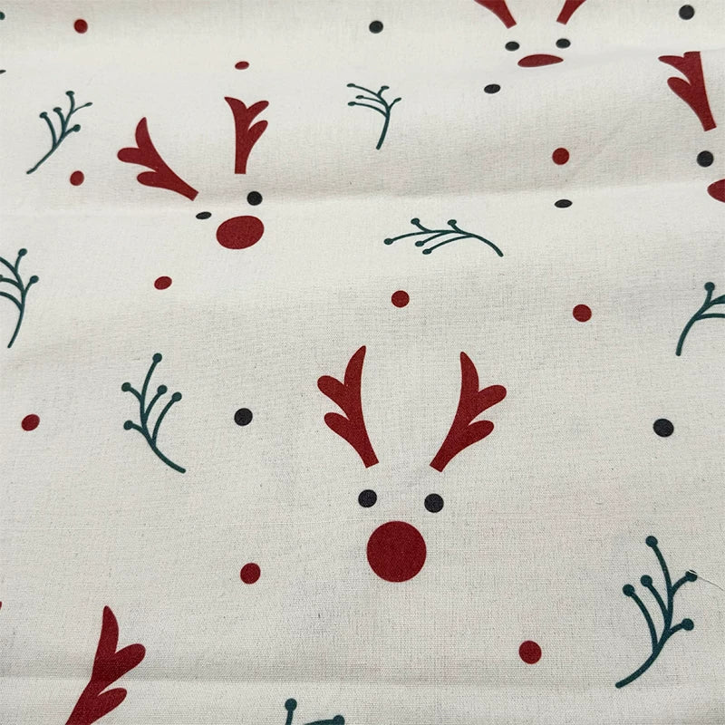 Christmas Print Cotton-Linen Fabric, Encrypted Woven Cloth for Decor & DIY - White Deer