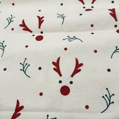 Christmas Print Cotton-Linen Fabric, Encrypted Woven Cloth for Decor & DIY - White Deer