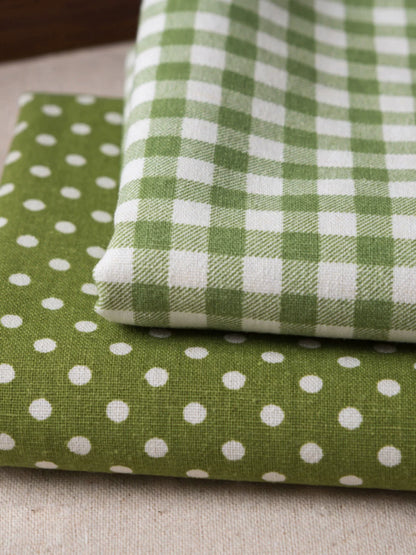 Green Linen Cotton Check Fabric for Bedding, Tablecloths & Crafts