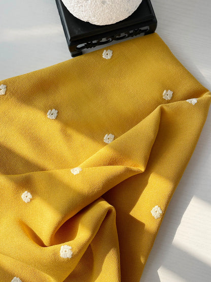 Light Yellow Embroidered Cotton Fabric for Shirts, Dresses & Scarves