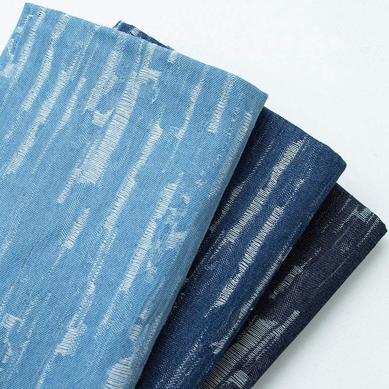 Washed Jacquard Denim Fabric, Thick Bark-Weave Cotton for Jackets & Bags