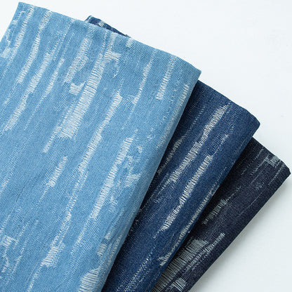 Washed Jacquard Denim Fabric, Thick Bark-Weave Cotton for Jackets & Bags