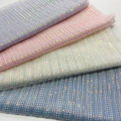 Sequin Mesh Fabric, Iridescent Stripe, 53 in Wide - White