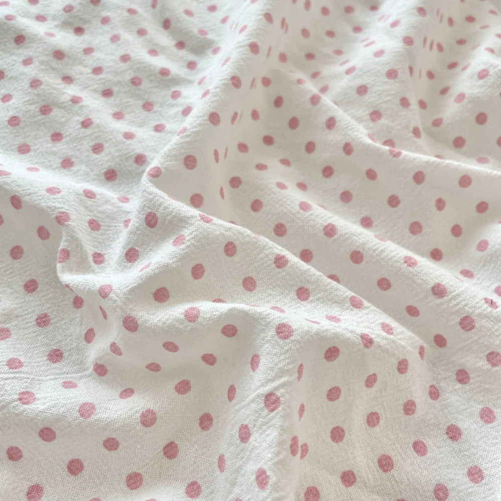 Polyester Crinkle Dot Fabric, for Blouses & Dresses - Crinkle Pink Dot