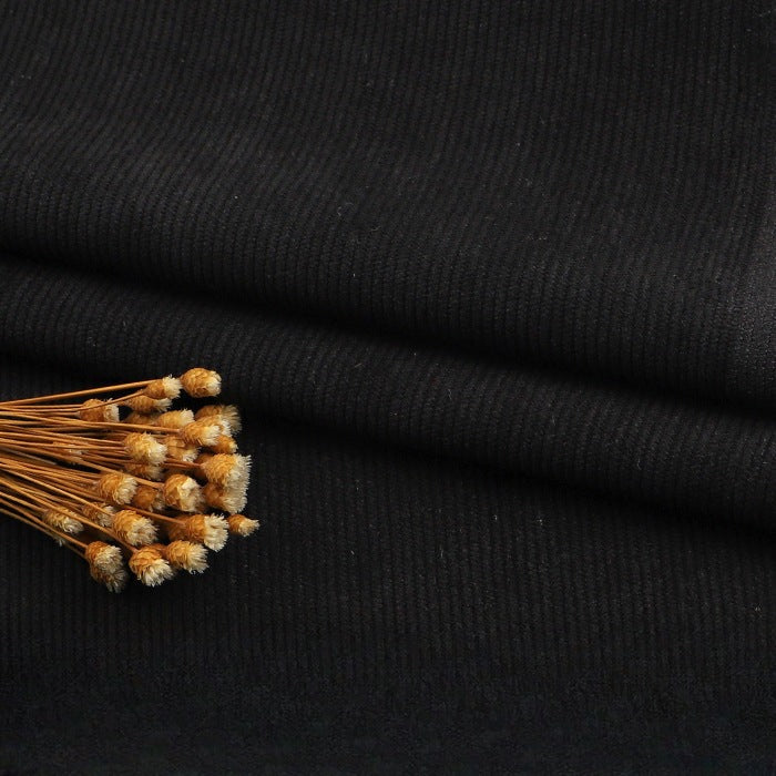 Fine Wale Corduroy Fabric, 16-Wale Solid Cloth for Upholstery & Apparel - Black