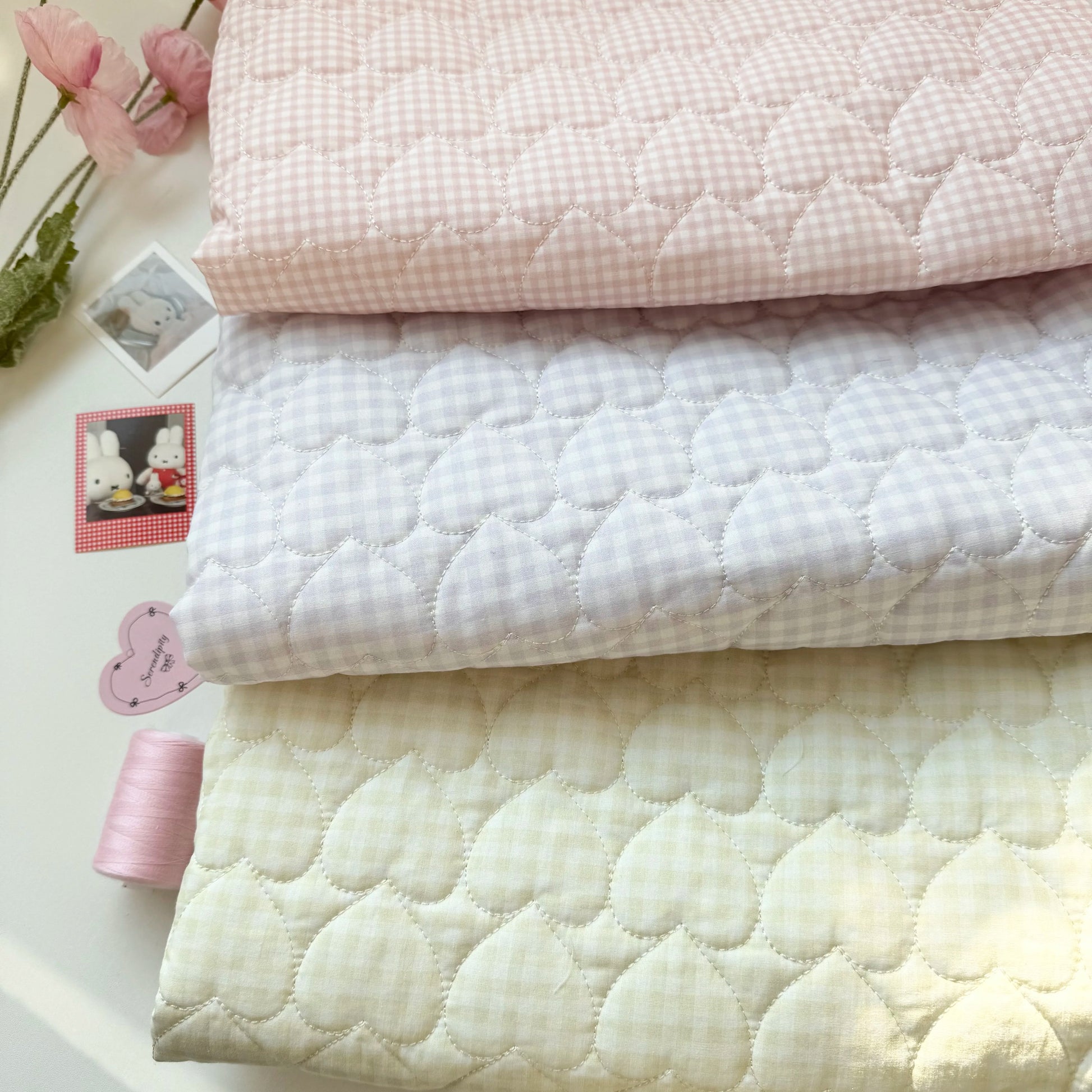 Cotton Quilted Puffer Fabric, Dopamine Colors, for Padded Wear, Bags & Pencil Cases