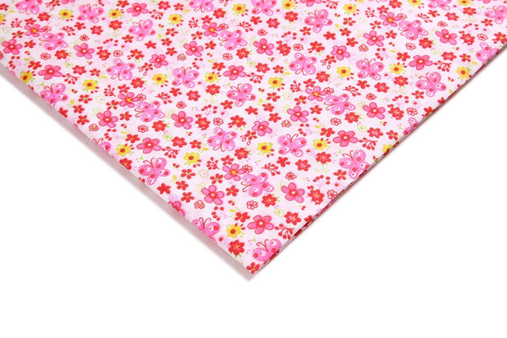 Polyester Butterfly Floral Fabric, for Bags & Picnic Crafts - Red
