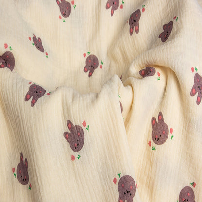 Double Gauze Cotton Fabric - Crinkle Texture Apparel & Craft by the Yard - Purple Bunny Head