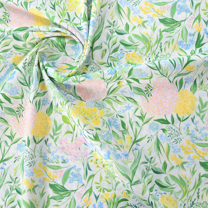 Vintage Floral Cotton Fabric, 60s Print Cloth for Kids Dresses & Dolls - Pink Yellow Floral