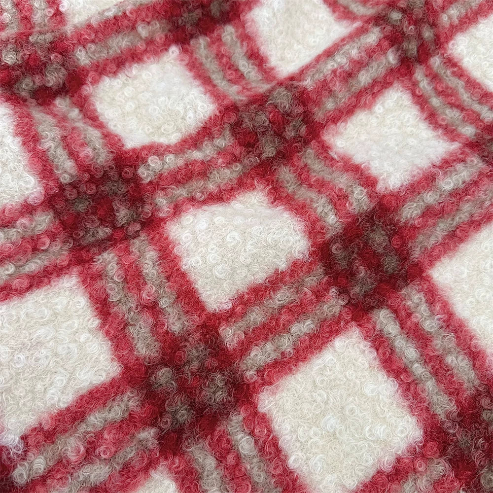 Plush Lamb Fleece Check Fabric, for Blankets & Throws - Red Big Check