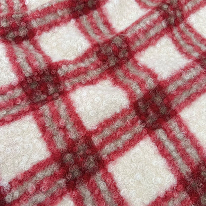 Plush Lamb Fleece Check Fabric, for Blankets & Throws - Red Big Check