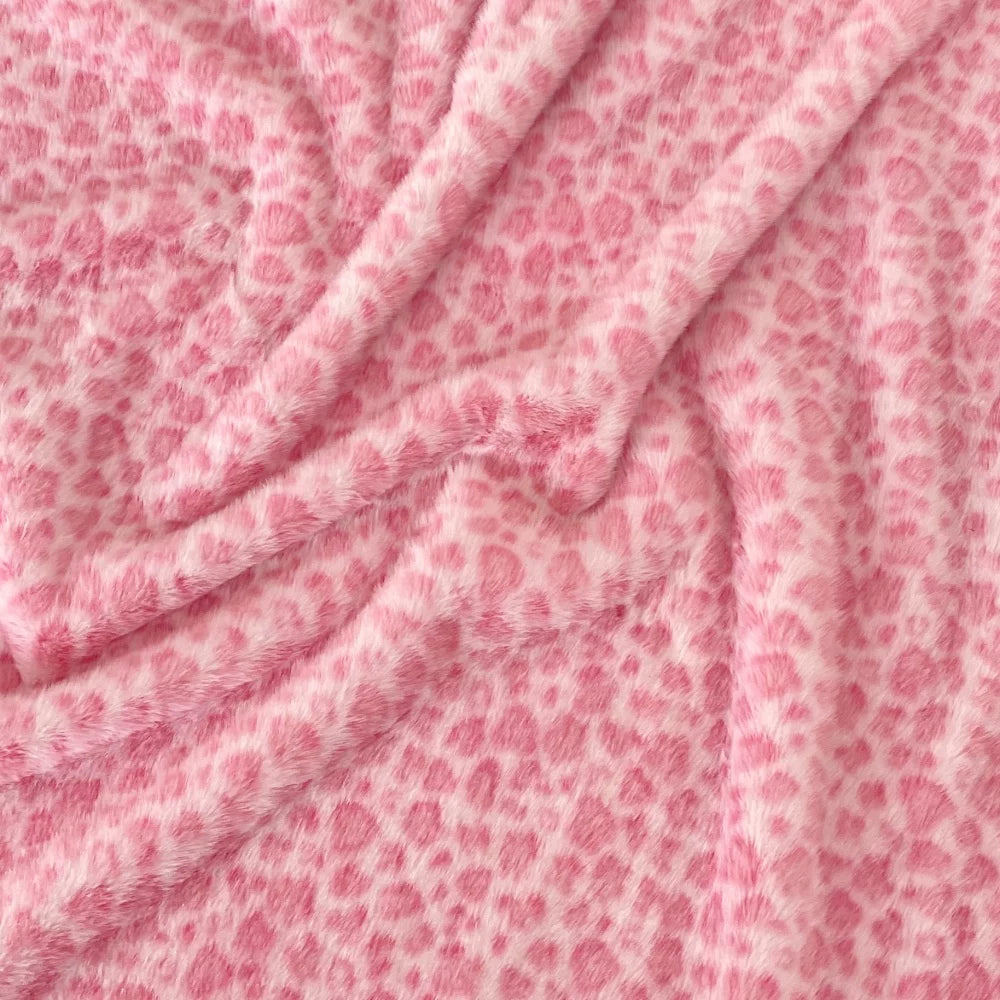 Polyester Leopard Fleece Fabric, for Cushions & Throws - Light Pink