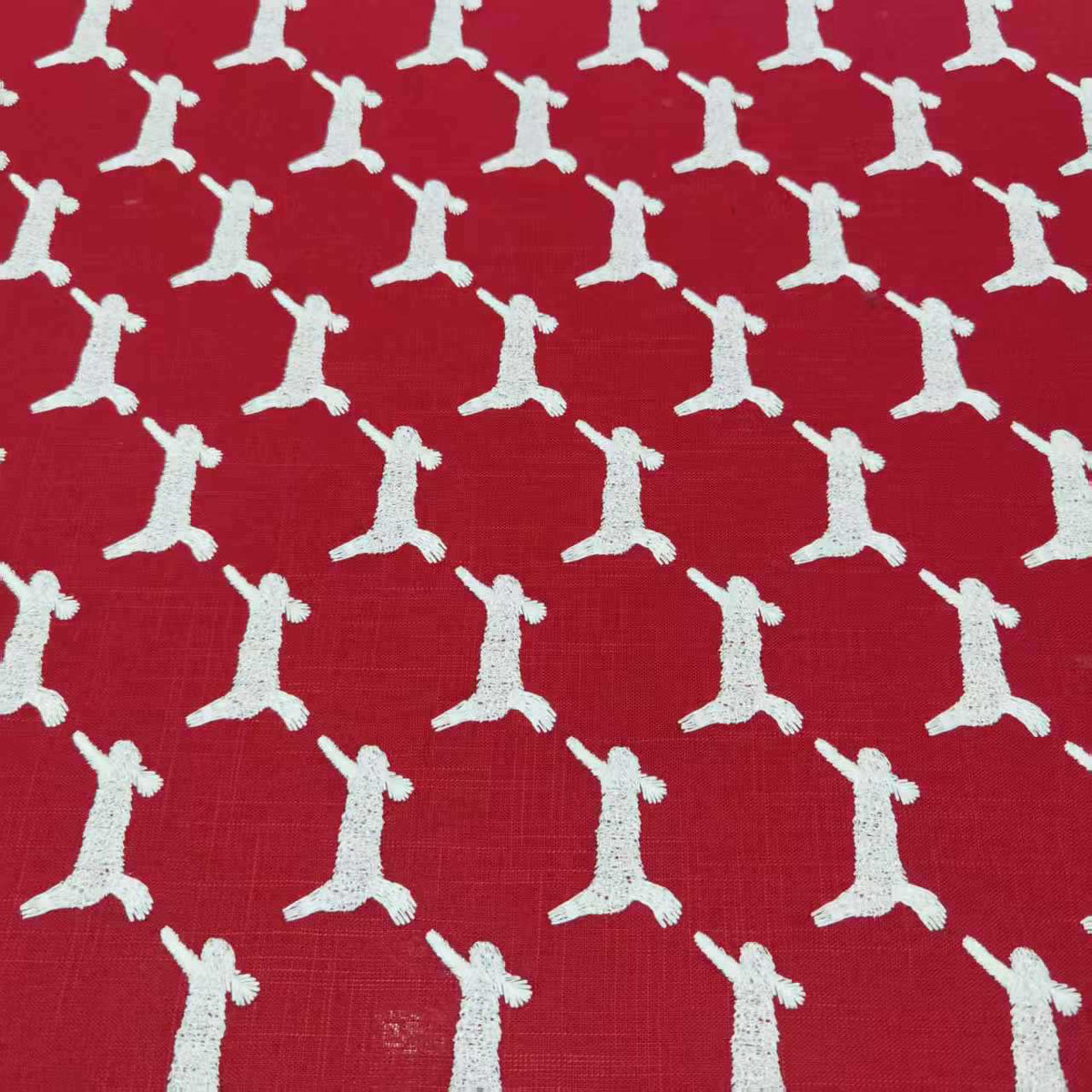 Cartoon Rabbit Embroidery Fabric, for Kids, 49 in Wide - New Year Red