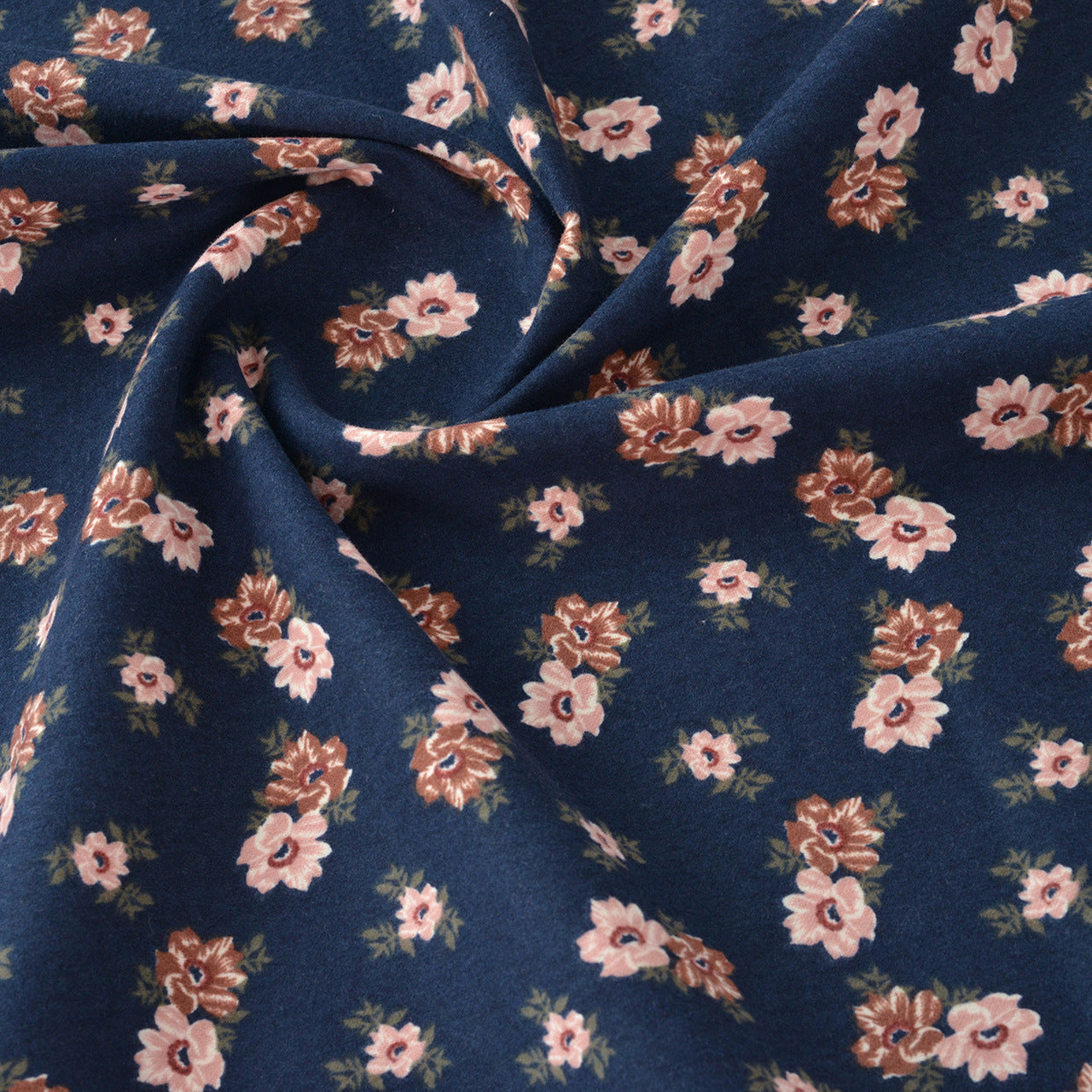 Floral Brushed Cotton Fabric - Dress & Home Decor by the Yard - Navy Blue Honeysuckle