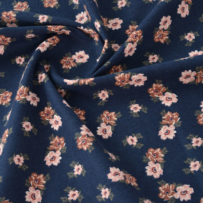 Floral Brushed Cotton Fabric - Dress & Home Decor by the Yard - Navy Blue Honeysuckle