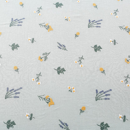 Linen Rayon Plant Embroidery Fabric, 49 in Wide - Blue Ramie