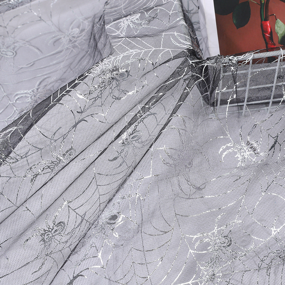 Halloween Spiderweb Sheer Polyester Mesh Fabric, Lightweight - Silver