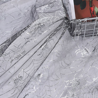 Halloween Spiderweb Sheer Polyester Mesh Fabric, Lightweight - Silver