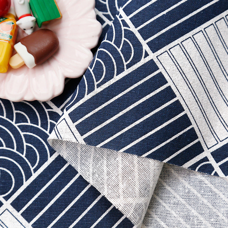 Japanese Wave Cotton-Linen Print Fabric, Woven Home & Apparel Cloth