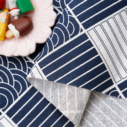 Japanese Wave Cotton-Linen Print Fabric, Woven Home & Apparel Cloth