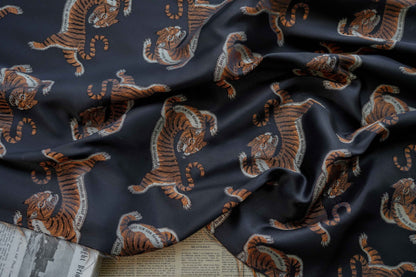 Leopard Cat Jacquard Fabric By The Yard | 7 Colors, 59" Wide for Kids Wear & Bags - Black