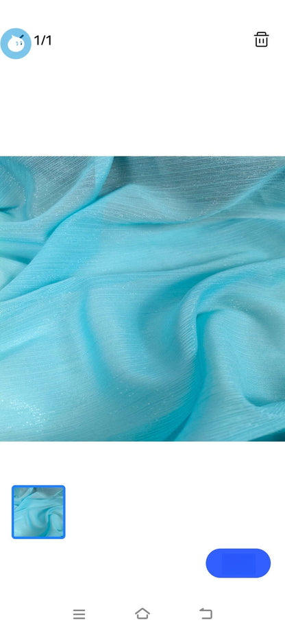 Crinkle Chiffon Fabric with Metallic Shimmer for Hanfu, Dresses & Curtains - Aqua Blue