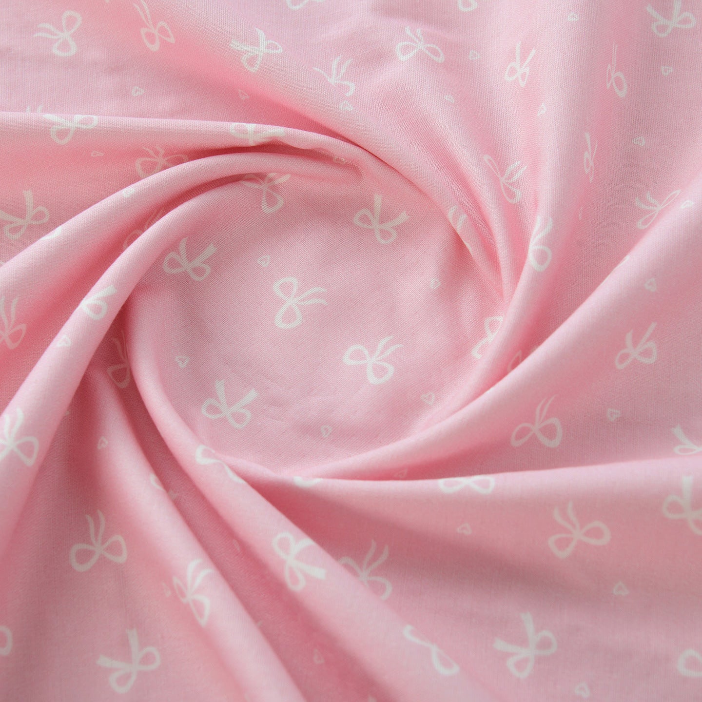 Floral Double Gauze Cotton Fabric - Home Decor & Apparel by the Yard - Pink White Bow