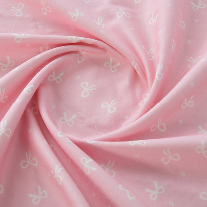 Floral Double Gauze Cotton Fabric - Home Decor & Apparel by the Yard - Pink White Bow