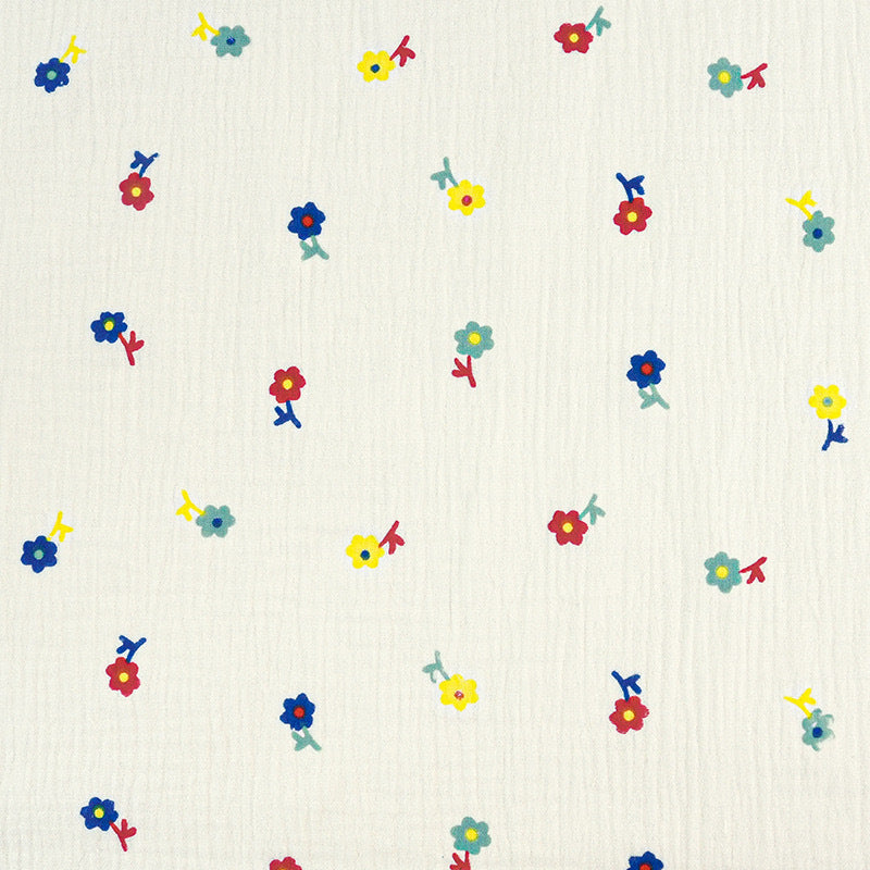 Double Gauze Cotton Fabric - Crinkle Texture Apparel & Craft by the Yard - Multicolor Flowers