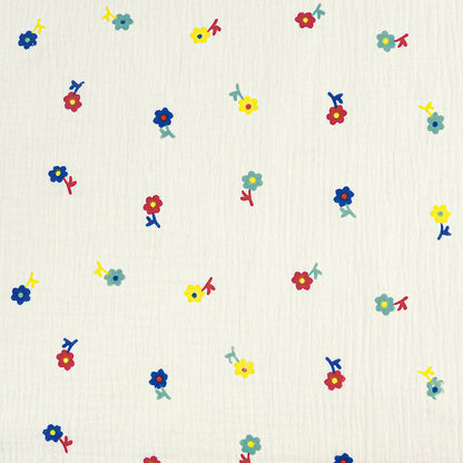 Double Gauze Cotton Fabric - Crinkle Texture Apparel & Craft by the Yard - Multicolor Flowers