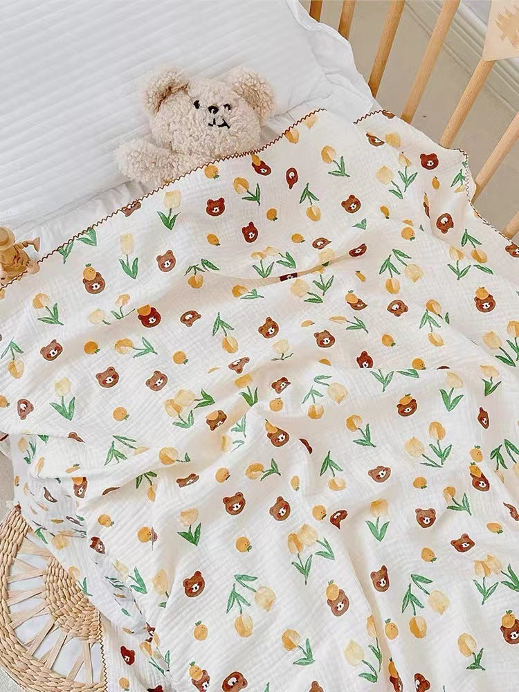 Double Gauze Cotton Fabric - Crinkle Texture Apparel & Craft by the Yard - Tulip Bear
