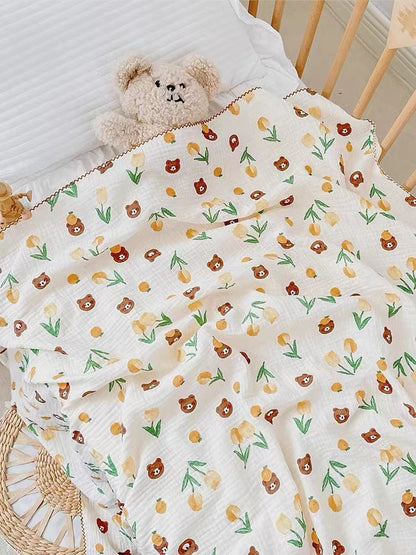 Double Gauze Cotton Fabric - Crinkle Texture Apparel & Craft by the Yard - Tulip Bear