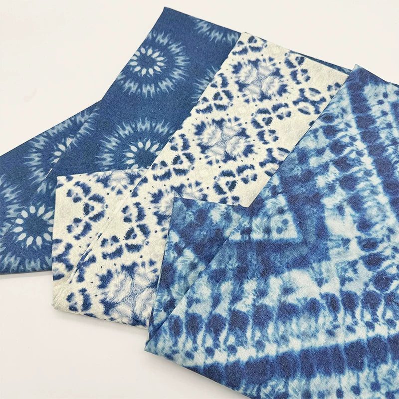 Tie-Dye Indigo Cotton Linen Fabric for Tablecloths & Door Curtains