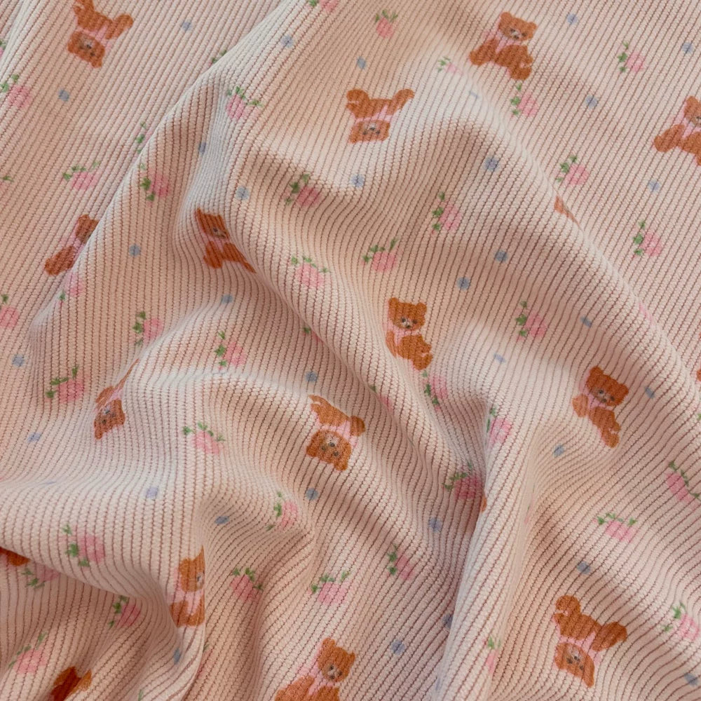 Printed Cotton Corduroy Fabric, for Dresses & Cushions - Corduroy Bear