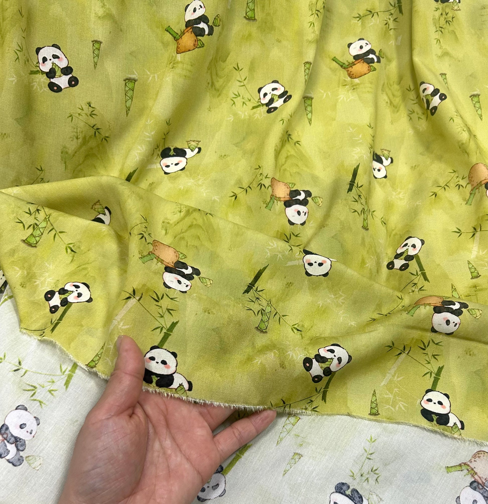 Rayon Fabric, Panda Bamboo Print, for Qipao & Homewear - Panda Bamboo