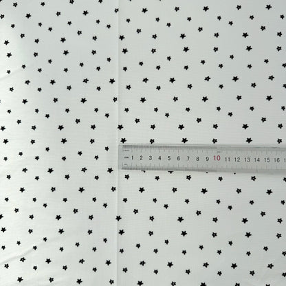 Cotton Print Fabric, Black & White Motifs, for Dollwear, Tablecloths & Scrunchies - Black Star Print