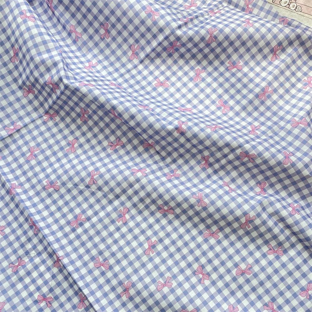 Cotton Gingham Bow Fabric, for Dresses & Sleepwear - Purple Check