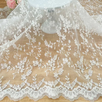 Polyester Organza Embroidered Lace Fabric, 100 g/m², 120 cm Wide, for Lolita, Wedding & Craft