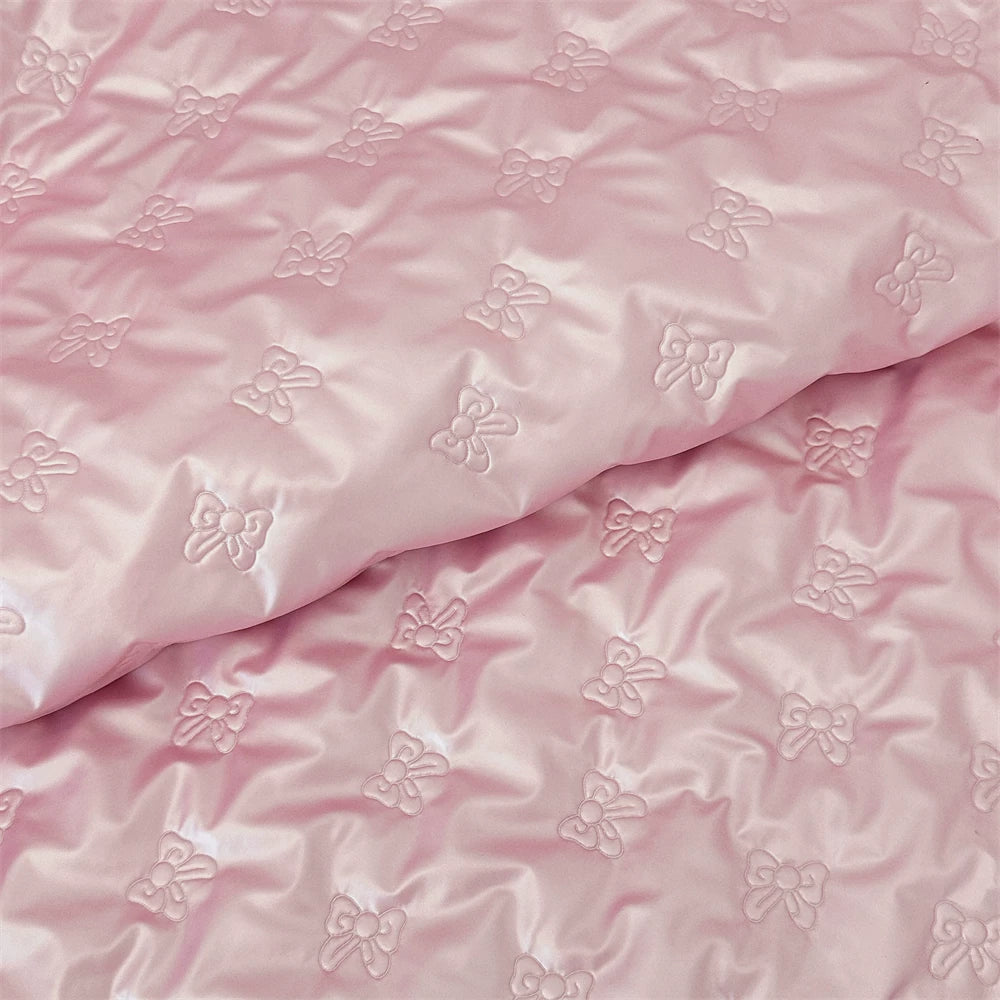 Quilted PU Leather Bow Fabric, for Bags & Vests - PU Bow Pink