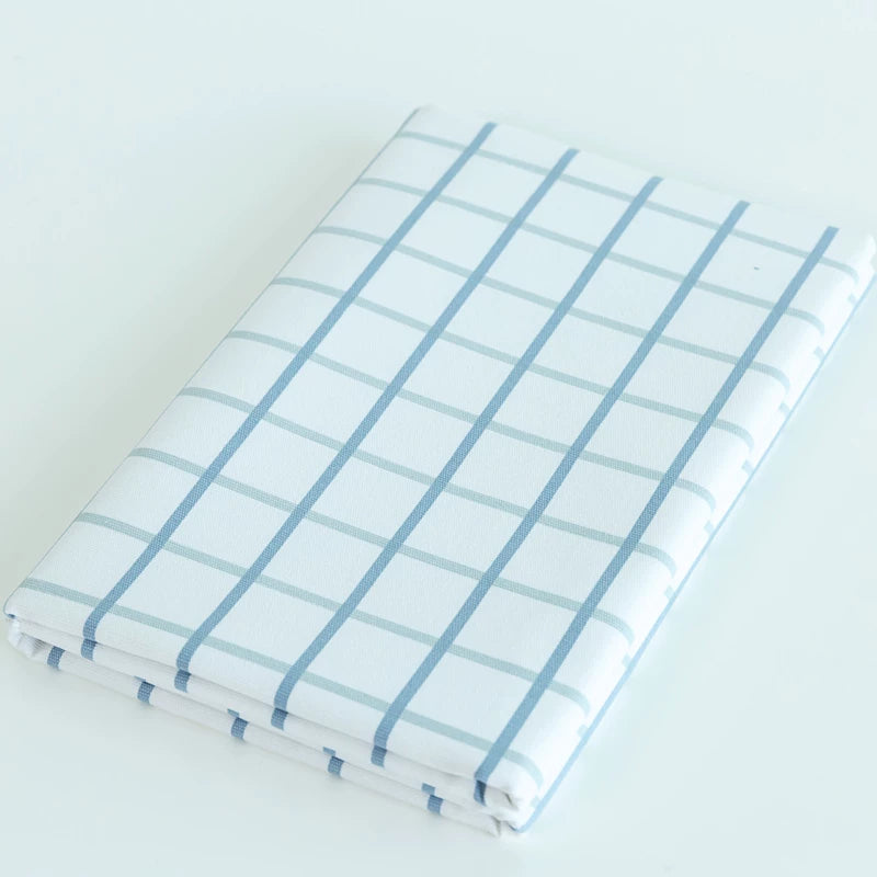 Heavy Cotton Linen Daisy Fabric, for Curtains & Upholstery - Blue Line Check