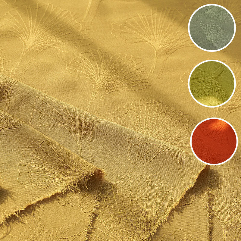 Vintage Rayon Ginkgo Leaf Jacquard Fabric, Fluid Drape