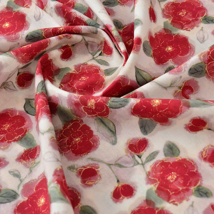 Gold Thread Floral Cotton Fabric - Dress Apparel by the Yard - Red Gold Floral