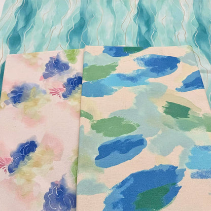 Watercolor Print Cotton Linen Fabric for Tablecloths & Door Curtains