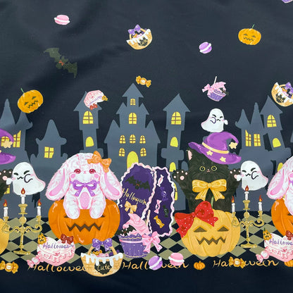 Halloween Lolita Print Fabric, Stretch Polyester for DIY Kids Costumes - Black