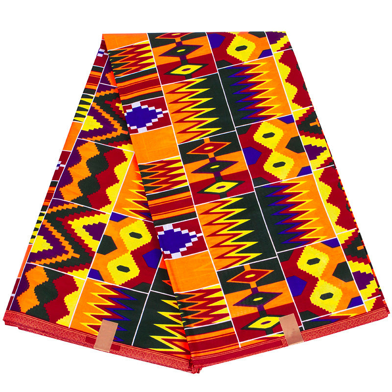 African Wax Print Fabric, Kente Motif Polyester (6 Prints) - 1053
